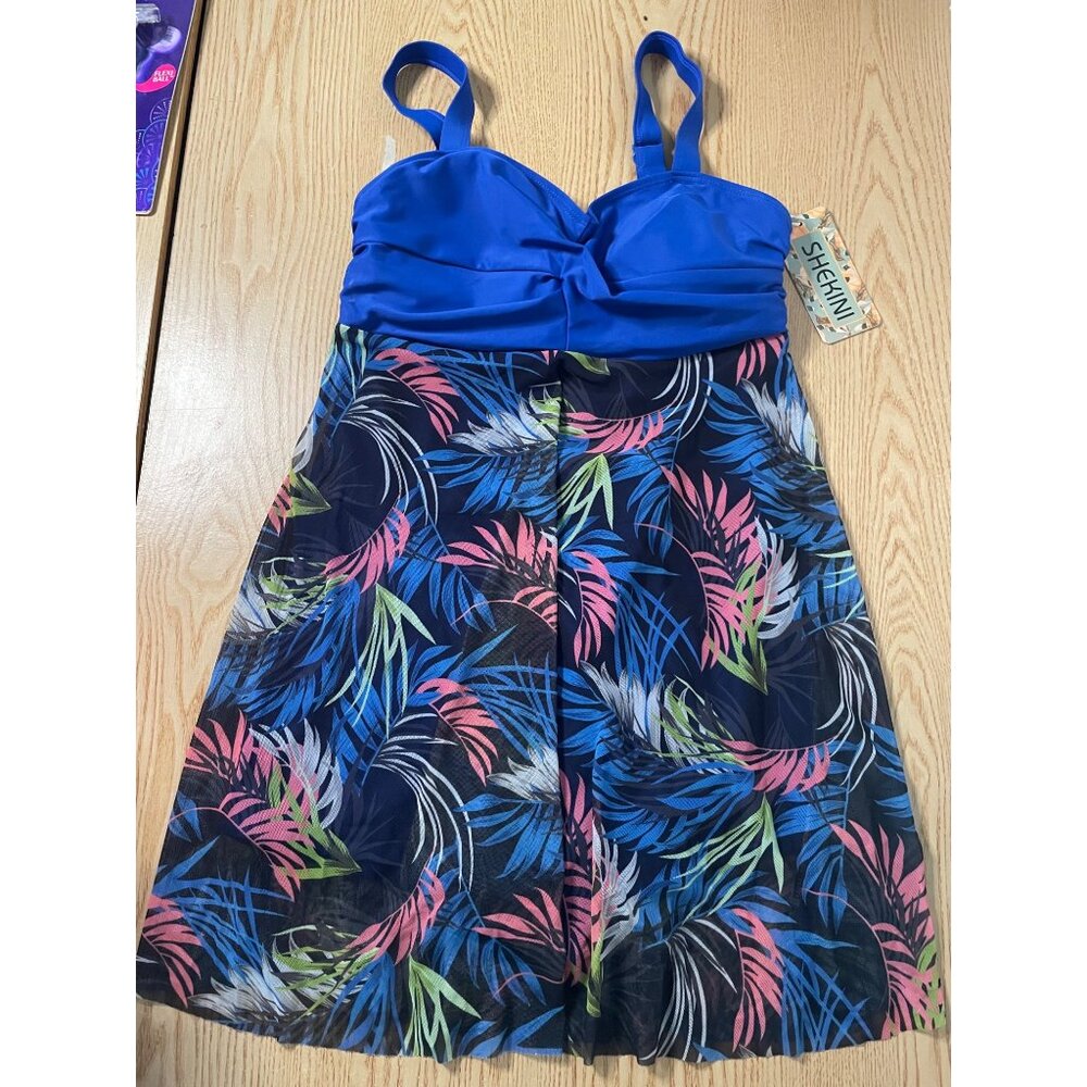 B14 New Women’s 1pc Swimsuit Dress Palm Leaves Print size Small